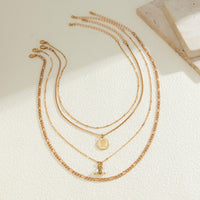 Thumbnail for Trendy Layered Pattern Round Disk Pearl Pendant Curb Chain Necklace Set - ArtGalleryZen