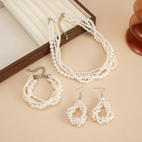 Thumbnail for Trendy Layered Pearl Chain Necklace Bracelet Earrings Set - ArtGalleryZen