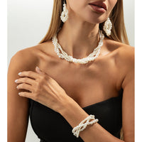 Thumbnail for Trendy Layered Pearl Chain Necklace Bracelet Earrings Set - ArtGalleryZen
