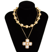 Thumbnail for Trendy Layered Pearl Inlaid Cross Pendant Ball Chain Necklace Set - ArtGalleryZen