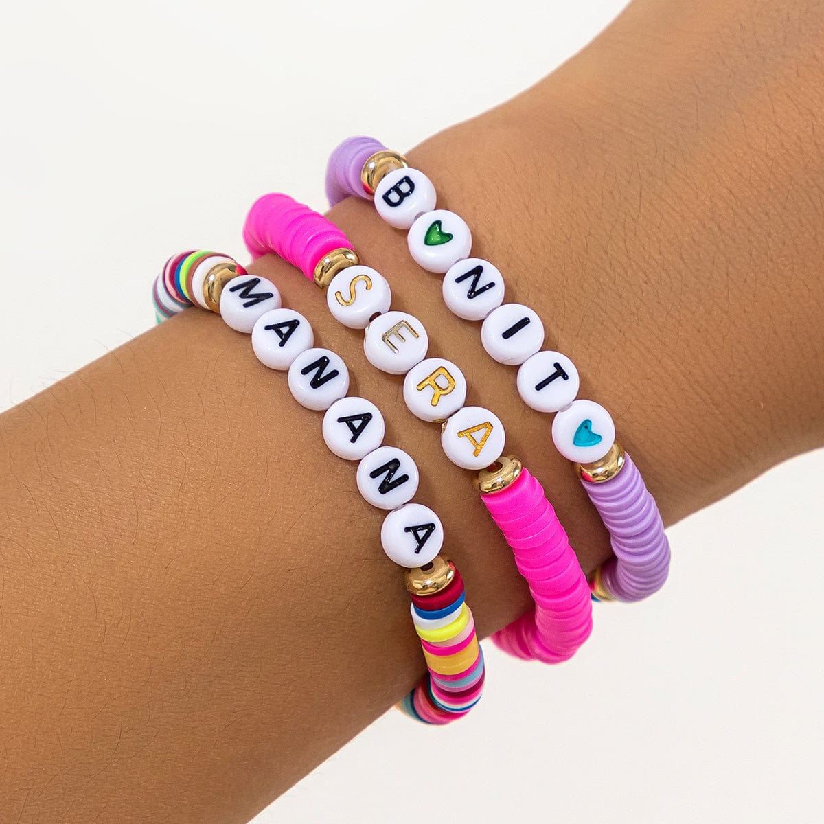 Trendy Layered Polymer Clay Letter Stackable Bracelet Set - ArtGalleryZen