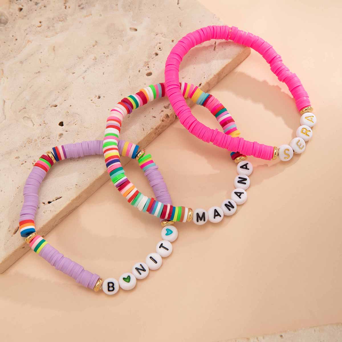 Trendy Layered Polymer Clay Letter Stackable Bracelet Set - ArtGalleryZen