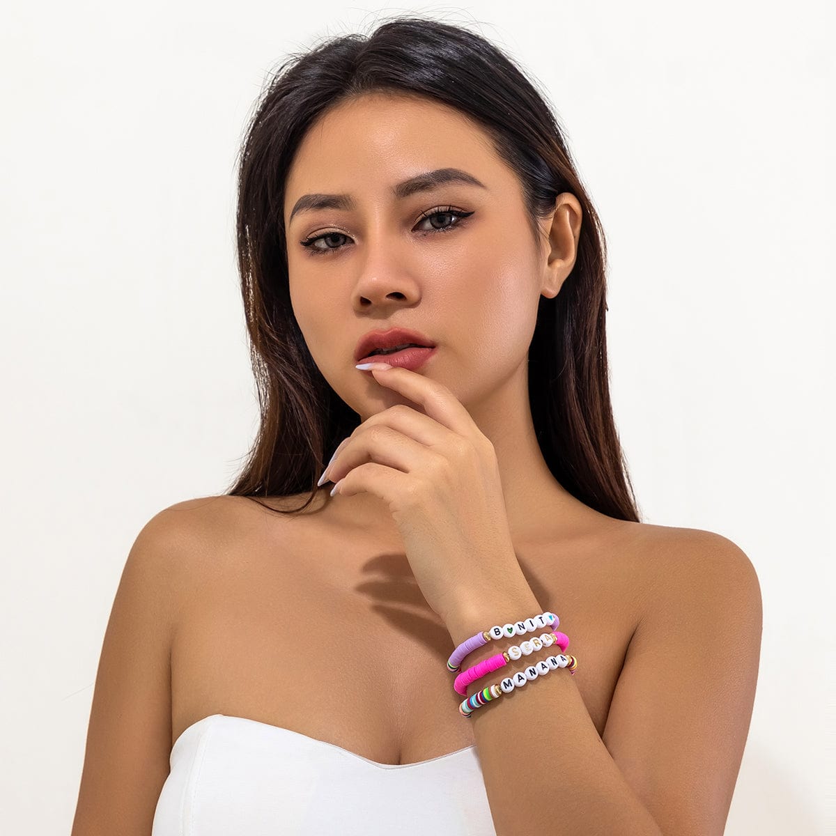Trendy Layered Polymer Clay Letter Stackable Bracelet Set - ArtGalleryZen