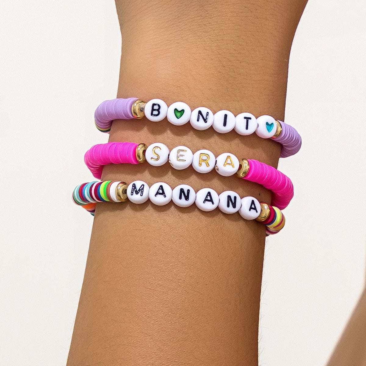 Trendy Layered Polymer Clay Letter Stackable Bracelet Set - ArtGalleryZen