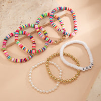 Thumbnail for Trendy Layered Polymer Clay Star Love Pearl Chain Stackable Bracelet Set - ArtGalleryZen