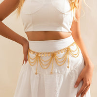 Thumbnail for Trendy Layered Relief Coin Tassel Curb Waist Chain