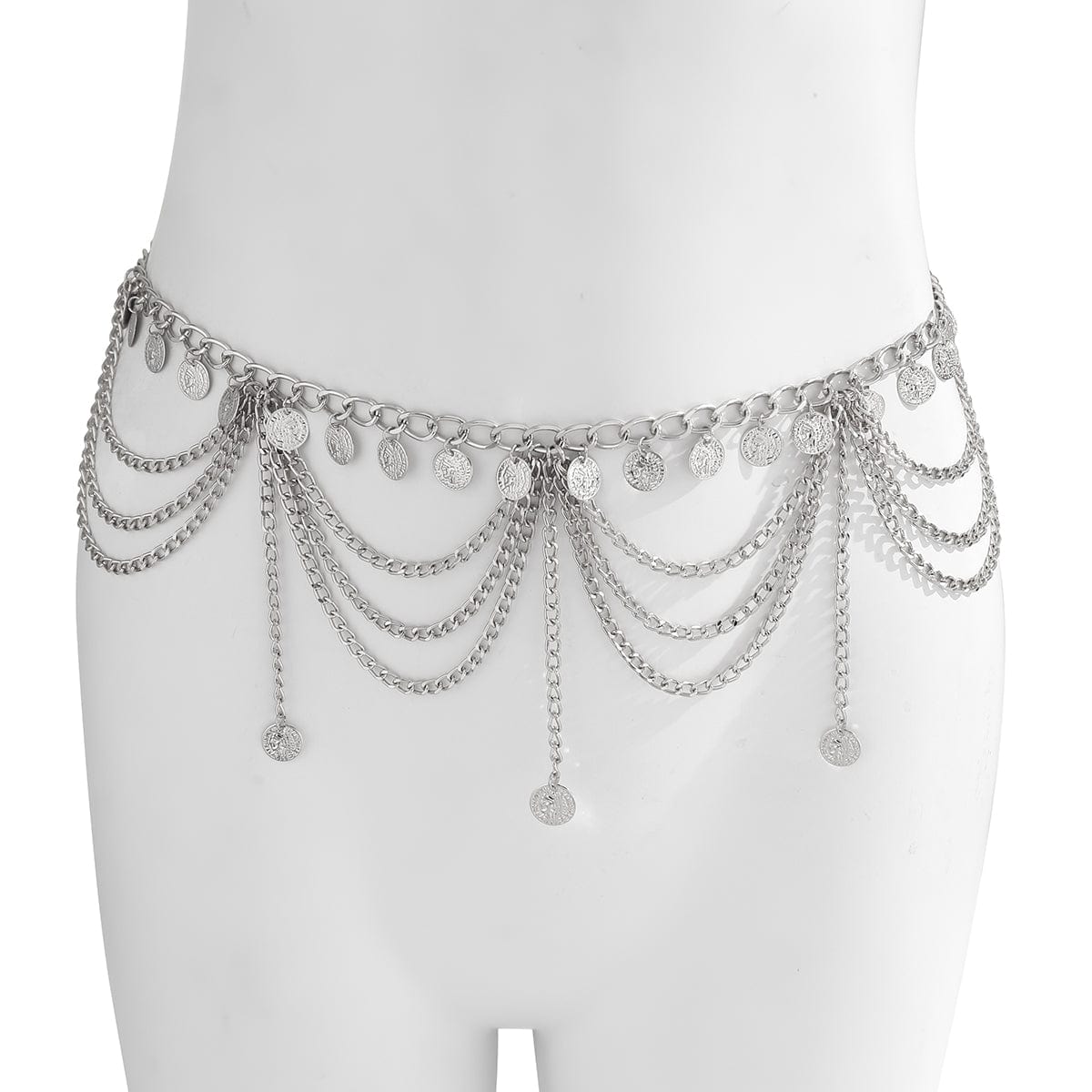 Trendy Layered Relief Coin Tassel Curb Waist Chain