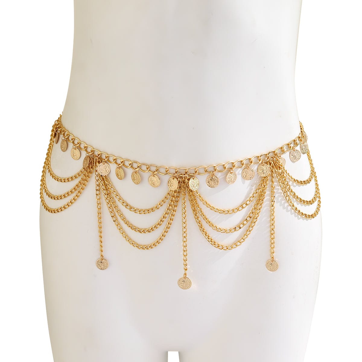 Trendy Layered Relief Coin Tassel Curb Waist Chain