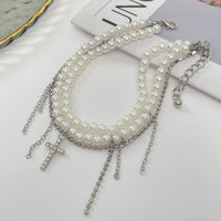 Thumbnail for Trendy Layered Rhinestone Inlaid Cross Tassel Pearl Chain Anklet - ArtGalleryZen