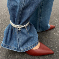 Thumbnail for Trendy Layered Rhinestone Inlaid Cross Tassel Pearl Chain Anklet - ArtGalleryZen