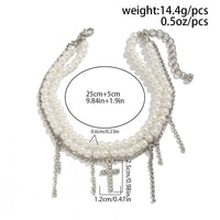 Thumbnail for Trendy Layered Rhinestone Inlaid Cross Tassel Pearl Chain Anklet - ArtGalleryZen