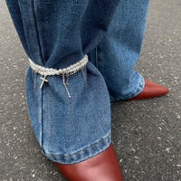 Thumbnail for Trendy Layered Rhinestone Inlaid Cross Tassel Pearl Chain Anklet - ArtGalleryZen