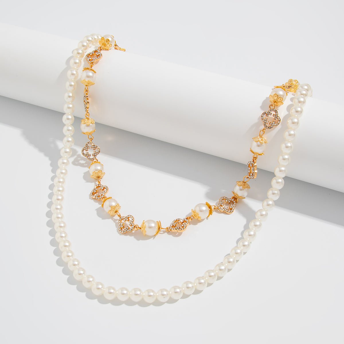 Trendy Layered Rhinestone Inlaid Lucky Clover Pearl Trouser Chain - ArtGalleryZen