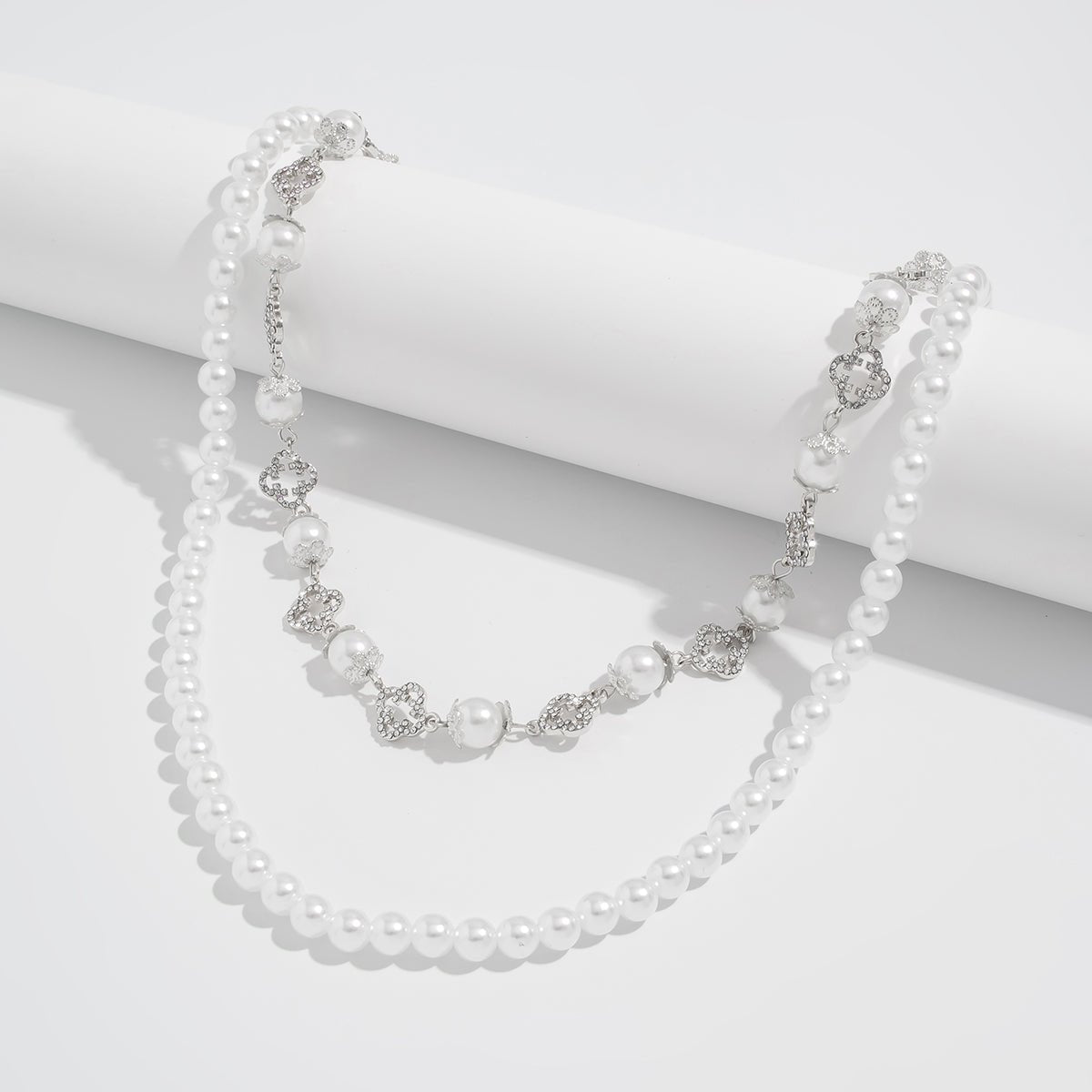 Trendy Layered Rhinestone Inlaid Lucky Clover Pearl Trouser Chain - ArtGalleryZen