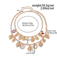 Thumbnail for Trendy Layered Rhinestone Pearl Inlaid Heart Cross Pendant Necklace Set