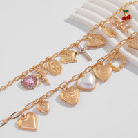 Thumbnail for Trendy Layered Rhinestone Pearl Inlaid Heart Cross Pendant Necklace Set