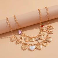 Thumbnail for Trendy Layered Rhinestone Pearl Inlaid Heart Cross Pendant Necklace Set