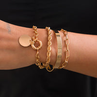 Thumbnail for Trendy Layered Round Disk Charm Rope Cable Chain Bracelet Set