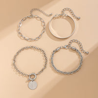 Thumbnail for Trendy Layered Round Disk Charm Rope Cable Chain Bracelet Set