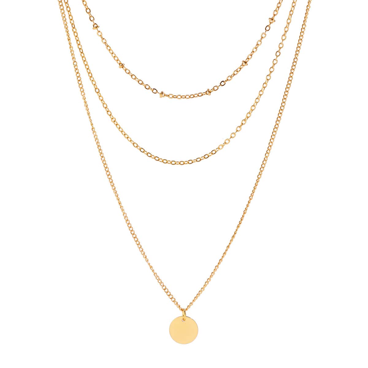 Trendy Layered Round Disk Pendant Cable Chain Necklace Set - ArtGalleryZen