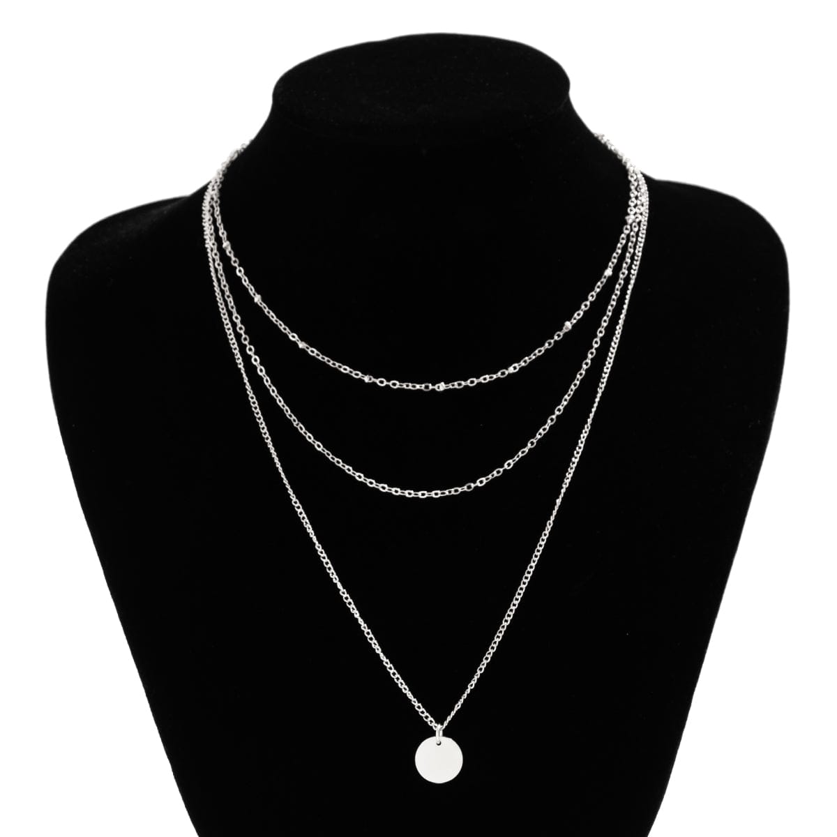 Trendy Layered Round Disk Pendant Cable Chain Necklace Set - ArtGalleryZen