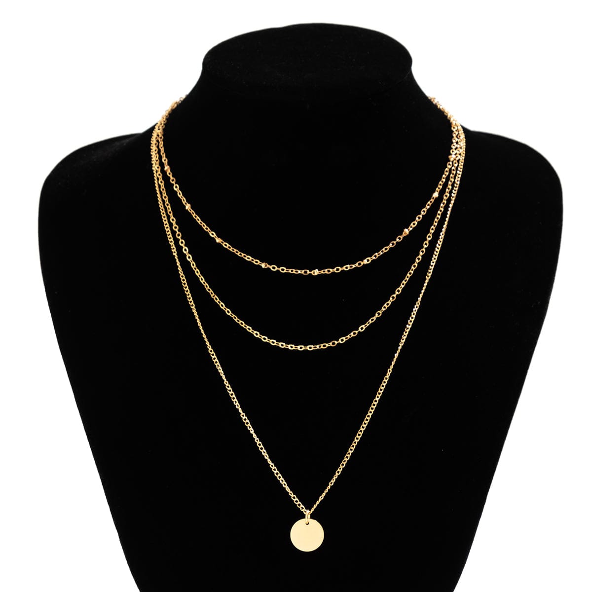 Trendy Layered Round Disk Pendant Cable Chain Necklace Set - ArtGalleryZen