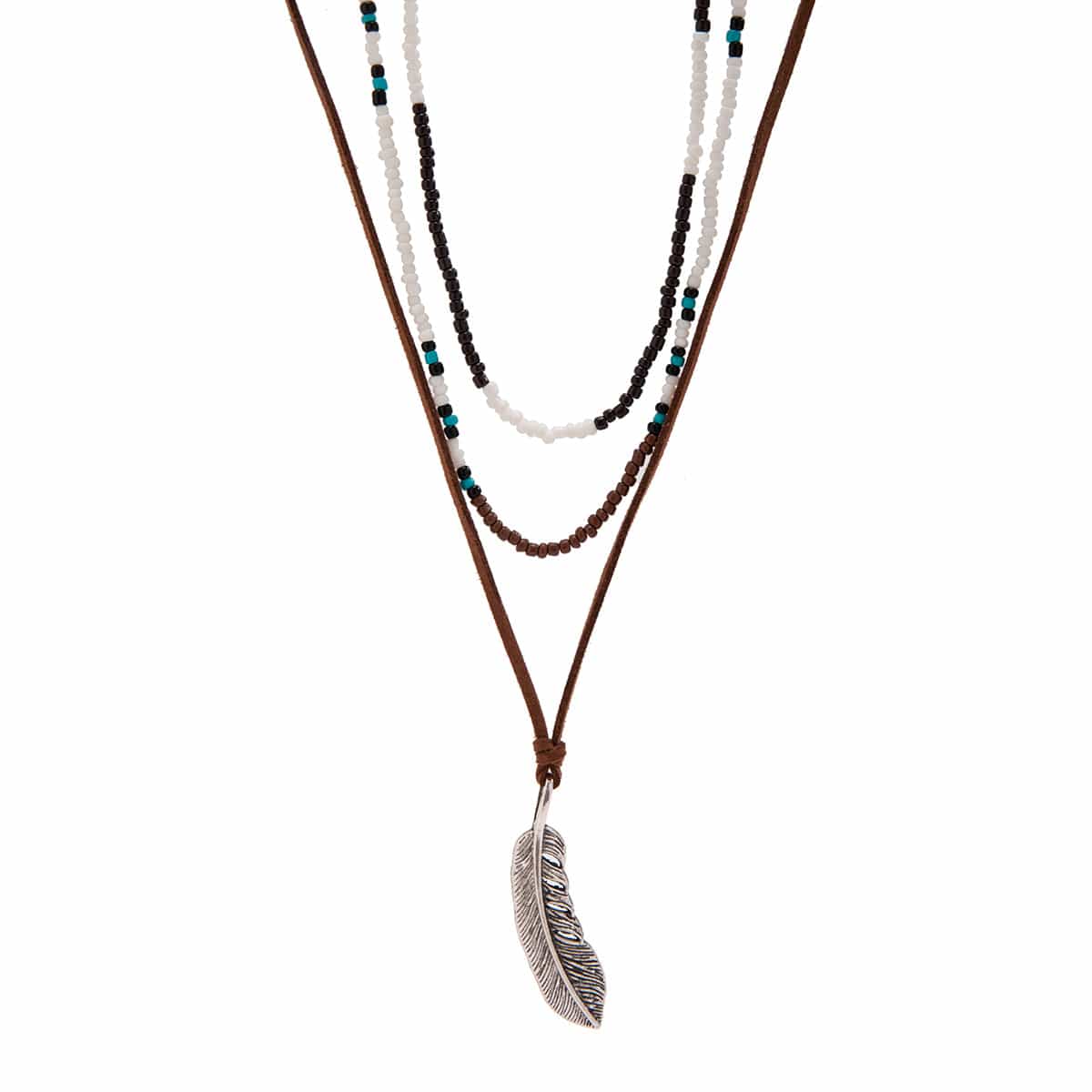 Trendy Layered Seed Bead Leaf Pendant Velvet Necklace Set - ArtGalleryZen