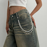 Thumbnail for Trendy Layered Silver Tone Cross Pearl Trouser Chain - ArtGalleryZen