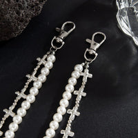 Thumbnail for Trendy Layered Silver Tone Cross Pearl Trouser Chain - ArtGalleryZen