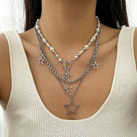 Thumbnail for Trendy Layered Star Pendant Pearl Ball Chain Necklace Set - ArtGalleryZen