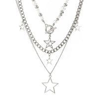 Thumbnail for Trendy Layered Star Pendant Pearl Ball Chain Necklace Set - ArtGalleryZen