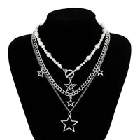 Thumbnail for Trendy Layered Star Pendant Pearl Ball Chain Necklace Set - ArtGalleryZen