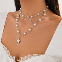 Thumbnail for Trendy Layered Star Pendant Pearl Crystal Chain Necklace - ArtGalleryZen