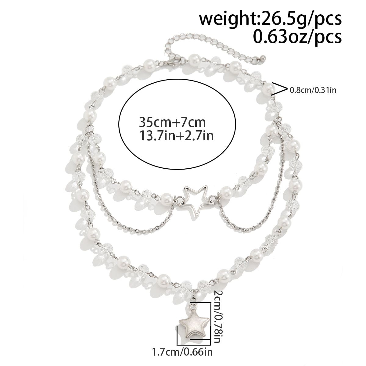 Trendy Layered Star Pendant Pearl Crystal Chain Necklace - ArtGalleryZen