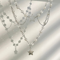 Thumbnail for Trendy Layered Star Pendant Pearl Crystal Chain Necklace - ArtGalleryZen
