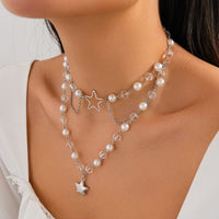 Thumbnail for Trendy Layered Star Pendant Pearl Crystal Chain Necklace