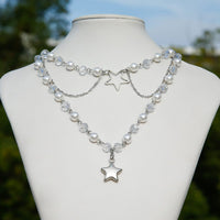 Thumbnail for Trendy Layered Star Pendant Pearl Crystal Chain Necklace