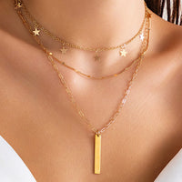 Thumbnail for Trendy Layered Star Tassel Bar Pendant Cable Chain Necklace Set - ArtGalleryZen