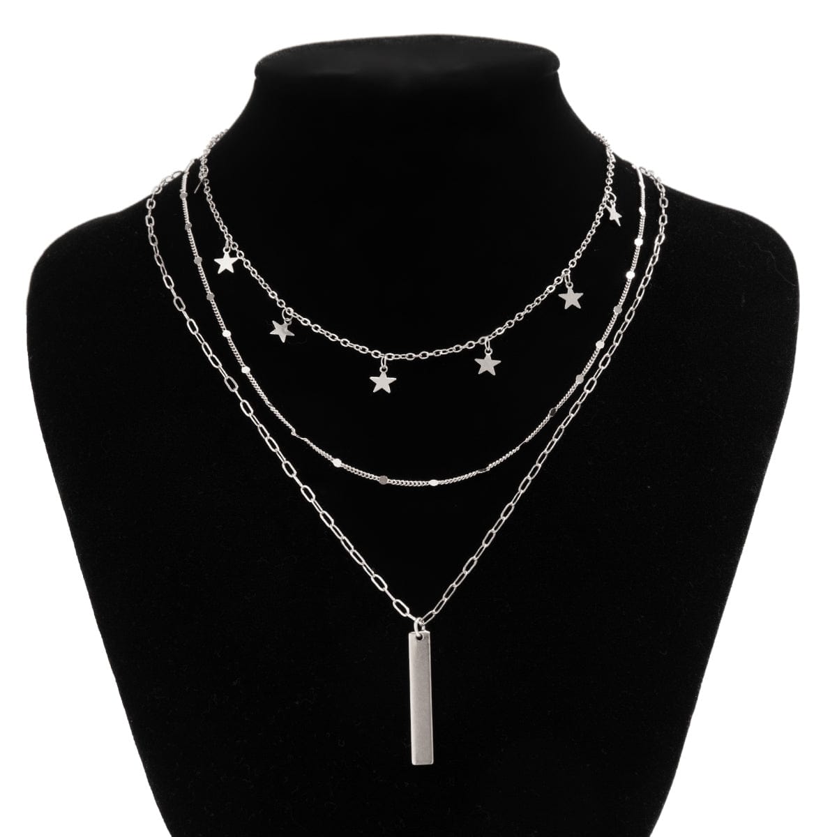 Trendy Layered Star Tassel Bar Pendant Cable Chain Necklace Set - ArtGalleryZen