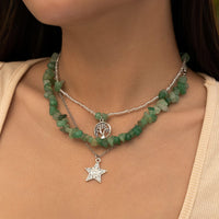 Thumbnail for Trendy Layered Star Tree Pendant Turquoise Stone Seed Beaded Chain Necklace Set