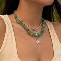 Thumbnail for Trendy Layered Star Tree Pendant Turquoise Stone Seed Beaded Chain Necklace Set