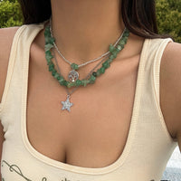 Thumbnail for Trendy Layered Star Tree Pendant Turquoise Stone Seed Beaded Chain Necklace Set