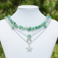 Thumbnail for Trendy Layered Star Tree Pendant Turquoise Stone Seed Beaded Chain Necklace Set