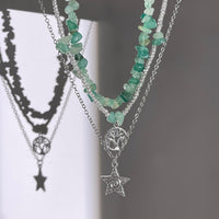 Thumbnail for Trendy Layered Star Tree Pendant Turquoise Stone Seed Beaded Chain Necklace Set