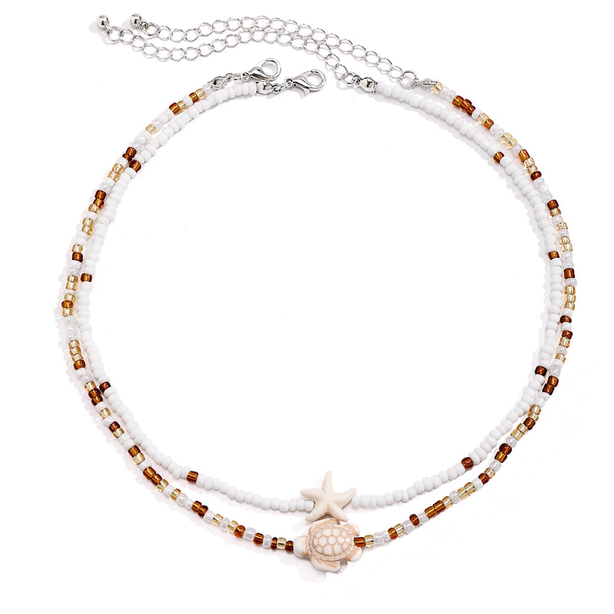 Trendy Layered Starfish Turtle Seed Bead Necklace Set - ArtGalleryZen