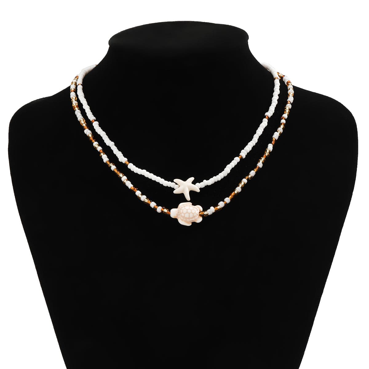 Trendy Layered Starfish Turtle Seed Bead Necklace Set - ArtGalleryZen