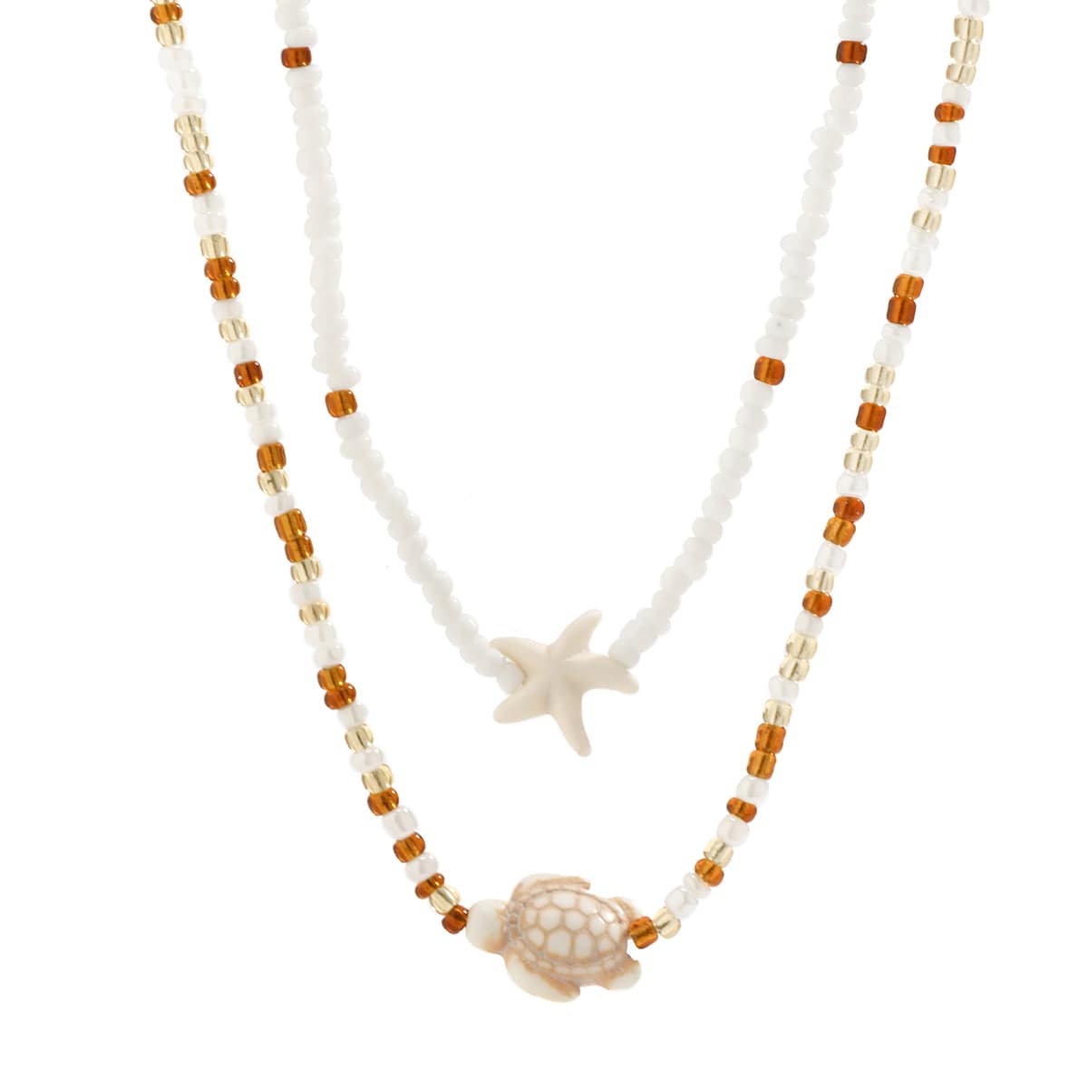 Trendy Layered Starfish Turtle Seed Bead Necklace Set - ArtGalleryZen