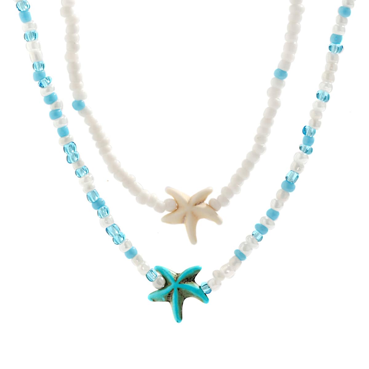 Trendy Layered Starfish Turtle Seed Bead Necklace Set - ArtGalleryZen