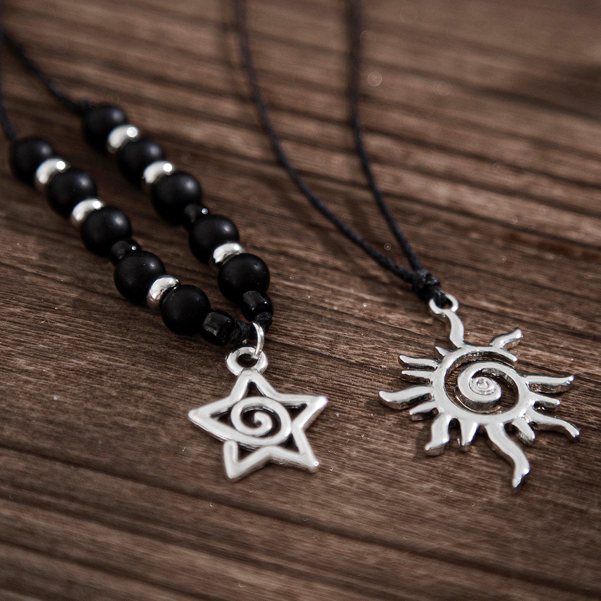 Trendy Layered Sun Star Pendant Wax Cord String Necklace Set - ArtGalleryZen