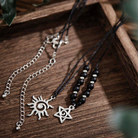 Thumbnail for Trendy Layered Sun Star Pendant Wax Cord String Necklace Set - ArtGalleryZen